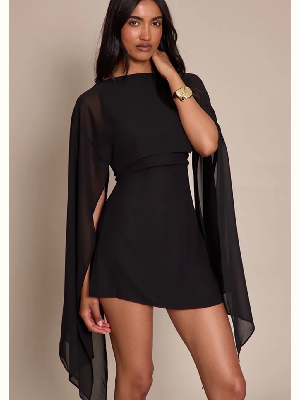 Prettylittlething Black Cape Sleeve Mini Dress